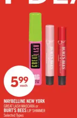 Shoppers Drug Mart MAYBELLINE NEW YORK GREAT LASH MASCARA or BURT'S BEES LIP SHIMMER offer