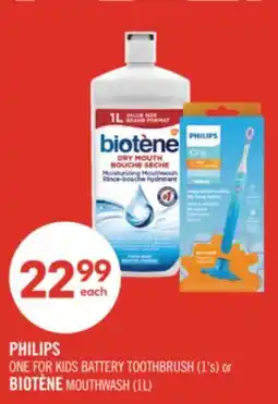 Shoppers Drug Mart PHILIPS ONE FOR KIDS BATTERY TOOTHBRUSH (1's) or BIOTÈNE MOUTHWASH (1L) offer