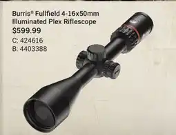 Cabela's Burris Fullfield 4-16x50mm Illuminated Plex Riflescope offer