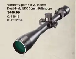 Cabela's Vortex Viper 6.5-20x44mm Dead-Hold BDC 30mm Riflescope offer