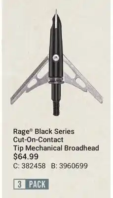Cabela's Rage Black Series Cut-On-Contact Tip Mechanical Broadhead offer