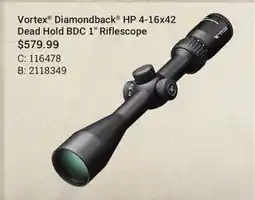 Cabela's Vortex Diamondback HP 4-16x42 Dead Hold BDC 1 Riflescope offer