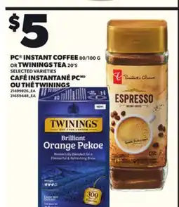 Independent City Market PC INSTANT COFFEE, 80/100 G OR TWININGS TEA, 20'S offer