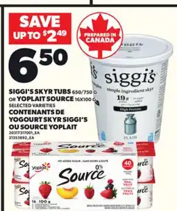 Independent City Market SIGGI'S SKYR TUBS, 650/750 G OR YOPLAIT SOURCE, 16X100 G offer