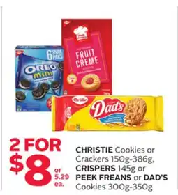 Rexall CHRISTIE Cookies or Crackers 150g-386g, CRISPERS 145g or PEEK FREANS or DAD'S Cookies 300g-350g offer