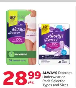 Rexall ALWAYS Discreet Underwear or Pads offer