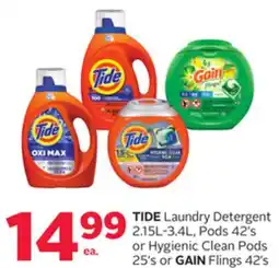 Rexall TIDE Laundry Detergent 2.15L-3.4L, Pods 42's or Hygienic Clean Pods 25's or GAIN Flings 42's offer