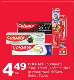 Rexall COLGATE Toothpaste 73mL-170mL, Toothbrushes or Mouthwash 500mL offer