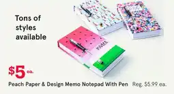 Kitchen Stuff Plus Peach Paper & Design Memo Notepad With Pen offer