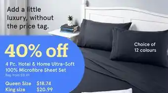 Kitchen Stuff Plus 4 Pc. Hotel & Home Ultra-Soft 100% Microfibre Sheet Set Queen Size offer