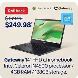 Walmart Gateway 14 FHD Chromebook Laptop Intel Celeron N4500 processor/ 468 RAM / 128GB storage offer