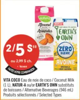 Pharmaprix VITA COCO Coconut Milk (1 L) NATUR-A or EARTH'S OWN Alternative Beverages (946 mL) offer