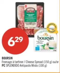Pharmaprix BOURSIN Cheese Spread (150 g) or PC SPLENDIDO Antipasto Misto (100 g) offer