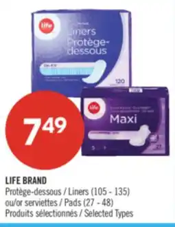 Pharmaprix LIFE BRAND Liners (105 - 135) or Pads (27 - 48) offer