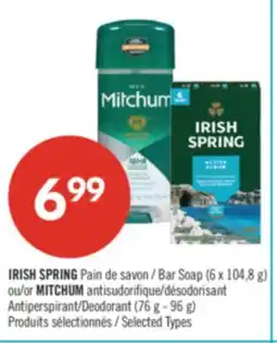 Pharmaprix IRISH SPRING Bar Soap (6 x 104,8 g) or MITCHUM Antiperspirant/Deodorant (76 g - 96 g) offer