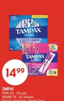Pharmaprix TAMPAX PEARL (45 - 50) or RADIANT (38 - 42) Tampons offer