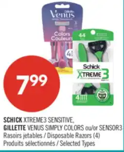 Pharmaprix SCHICK XTREME3 SENSITIVE, GILLETTE VENUS SIMPLY COLORS, or SENSOR3 Disposable Razors (4) offer