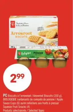 Pharmaprix PC Arrowroot Biscuits (350 g), BIOLOGIQUE Apple Sauce Cups (6) or Squeeze Fruit Snacks (4) offer