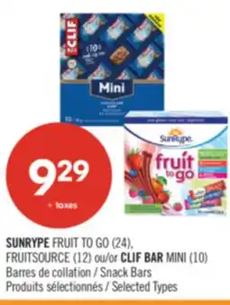 Pharmaprix SUNRYPE FRUIT TO GO (24), FRUITSOURCE (12) or CLIF BAR MINI (10) Snack Bars offer