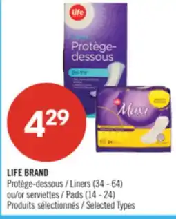 Pharmaprix LIFE BRAND Liners (34 - 64) or Pads (14 - 24) offer
