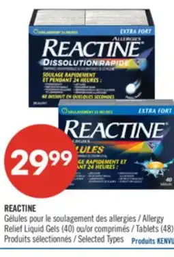 Pharmaprix REACTINE Allergy Relief Liquid Gels (40) or Tablets (48) offer
