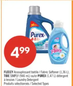Pharmaprix FLEECY Fabric Softener (1,36 L), TIDE SIMPLY (946 mL) or PUREX (1,47 L) Laundry Detergent offer