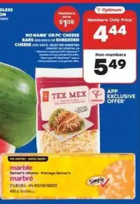 Real Canadian Superstore No Name or PC Cheese Bars or Shredded Cheese offer