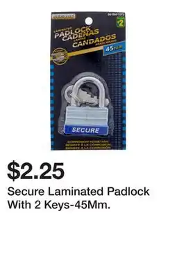 Dollarama Secure Laminated Padlock With 2 Keys-45Mm offer