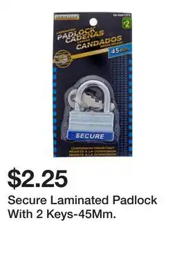 Dollarama Secure Laminated Padlock With 2 Keys-45Mm offer