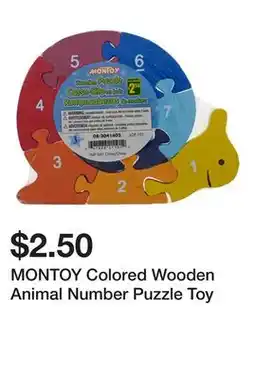 Dollarama MONTOY Colored Wooden Animal Number Puzzle Toy offer