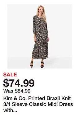 TSC Stores Kim & Co. Printed Brazil Knit 3/4 Sleeve Classic Midi Dress with Shoulder Pads offer