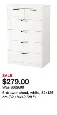 IKEA 6-drawer chest, white, 82x126 cm (32 1/4x49 5/8 ) offer