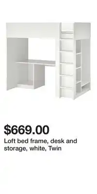 IKEA Loft bed frame, desk and storage, white, Twin offer