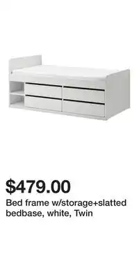 IKEA Bed frame w/storage+slatted bedbase, white, Twin offer
