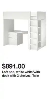 IKEA Loft bed, white white/with desk with 2 shelves, Twin offer