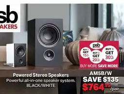 2001 Audio Video AM5B/W Psb Powered Stereo Speakers offer