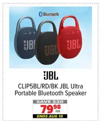 2001 Audio Video CLIP5BL/RD/BK JBL Ultra Portable Bluetooth Speaker offer