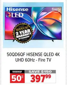 2001 Audio Video 50QD6QF 50 HISENSE QLED 4K UHD 60Hz - Fire TV offer