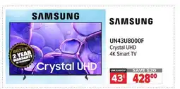 2001 Audio Video UN43U8000F Samsung 43 Crystal UHD 4K Smart TV offer