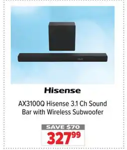 2001 Audio Video AX3100Q Hisense 3.1 Ch Sound Bar with Wireless Subwoofer offer