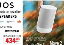2001 Audio Video MOVE2US1B/W SONOS PORTABLE SPEAKERS offer