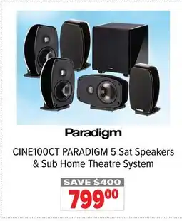 2001 Audio Video CINE100CT PARADIGM 5 Sat Speakers & Sub Home Theatre System offer