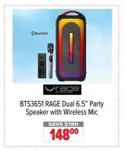 2001 Audio Video BTS3651 RAGE Dual 6.5 Party Speaker with Wireless Mic offer