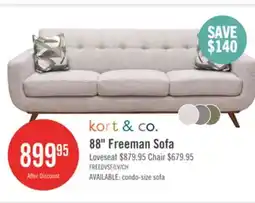 The Brick Kort & Co. Freeman 88 Linen-Look Fabric Sofa with Wood Base and Tufted Back Cushions - Dove White offer