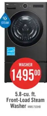 The Brick LG 5.8 Cu. Ft. Smart Front-Load High-Efficiency Steam Washer - Black Steel - Stackable - WM6700HBA offer