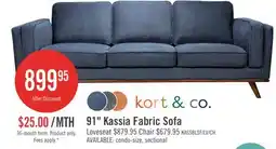 The Brick Kort & Co. Kassia 90.6 Linen-Look Fabric Sofa with Wood Base and Legs - Blue offer