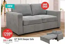 The Brick Drift 66.5 Linen-Look Fabric Sleeper Sofa with Track Arms - Grey offer