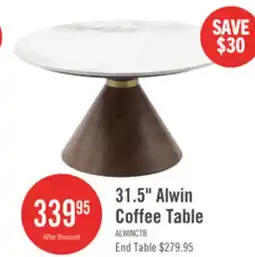 The Brick Alwin 31.5 Modern Round Coffee Table with White Sintered Stone Top - Brown offer