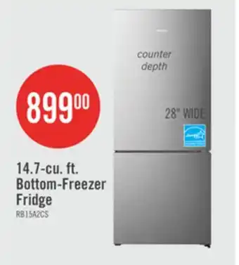 The Brick Hisense 27.7 14.7 Cu. Ft. Bottom-Mount Refrigerator - Titanium - RB15A2CSE offer