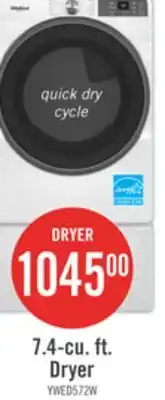 The Brick Whirlpool 7.4 Cu. Ft. Smart Electric Dryer with Wrinkle Shield - White - YWED5720RW offer